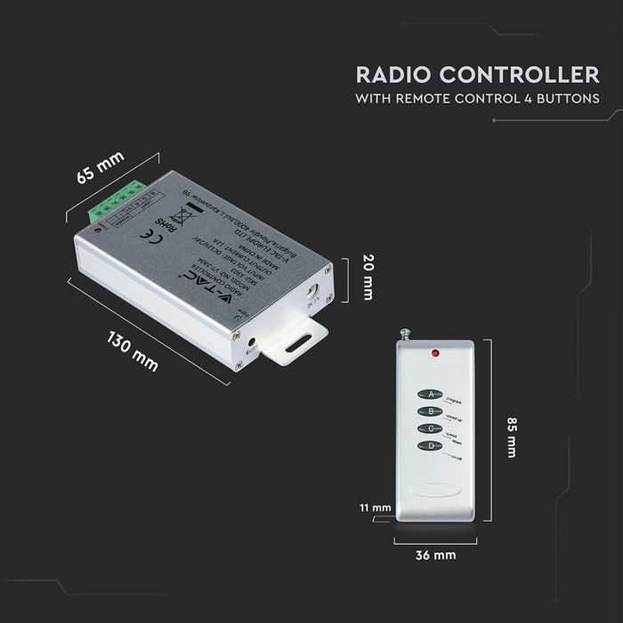 LED RGB RF CONTROL 4 BUTTONS 12A 12/24V 144W