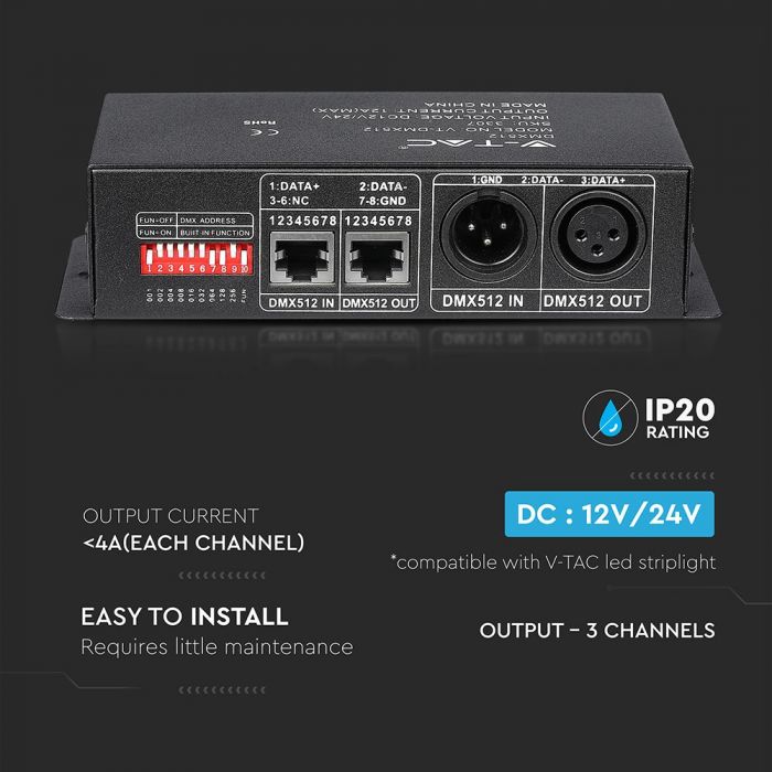 LED DMX 512 CONTROLLER 4AX3, 144W 12V