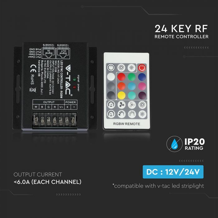 LED RGB+W SYNC CONTROLLER FOR STRIP 144W 24A RF 24BUTTON DIMMER