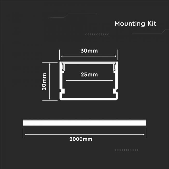 ALUMINIUM PROFILE MILKY COVER 2000X30X20 WHITE