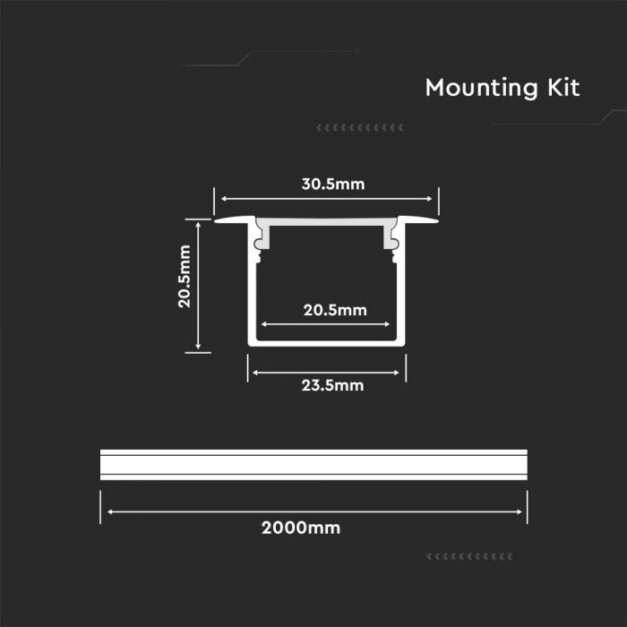 ALUMINIUM PROFILE MILKY COVER 2000X30X20