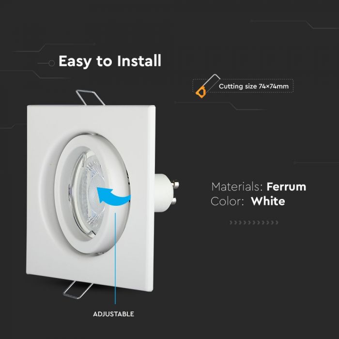 LED BRACKET GU10 SQUARE Aluminium Movable WHITE 84 (75)