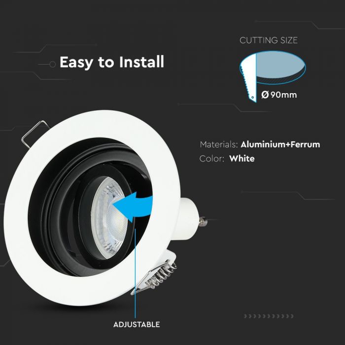 LED BRACKET 1XGU10 ROUND FIXED WHITE 100X45 (90)