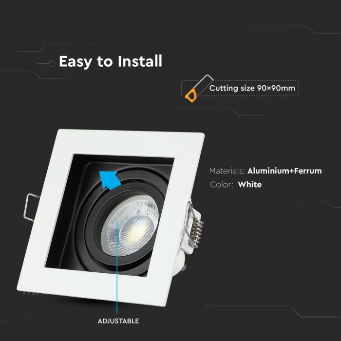 LED BRACKET 1XGU10 SQUARE FIXED WHITE 100X38 (90)