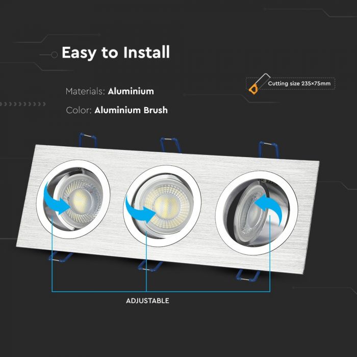 LED BRACKET 3XGU10 SQUARE Movable Aluminium Brash 255X91 (235X75)