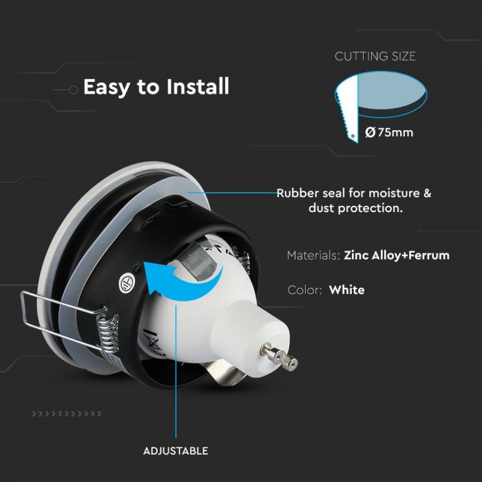 LED BRACKET GU10 ROUND FIXED WHITE 84 (75) IP54