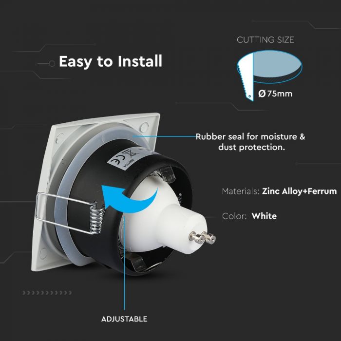 LED BRACKET GU10 SQUARE FIXED WHITE 84 (75) IP54