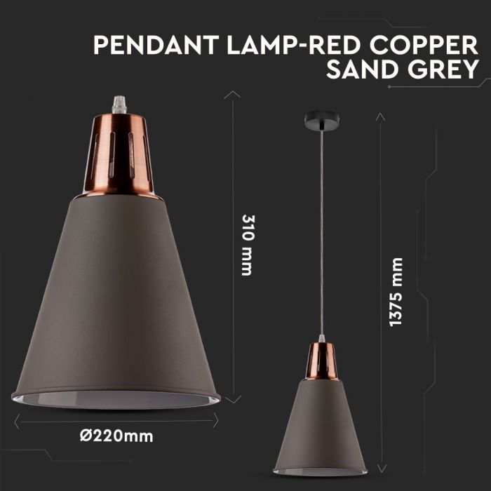 LED E27 PENDANT MODERN RED COPPER SAND GREY 22X31X138