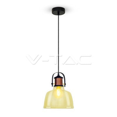 LED E27 PENDANT SHADE VINTAGE AMBER BLACK FABRIC WIRE 220X280X1150 GLASS