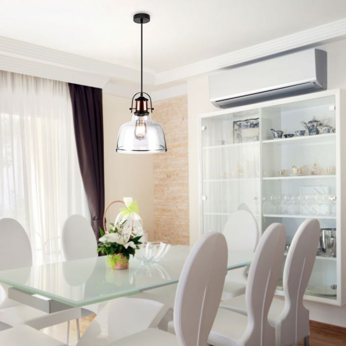 LED E27 PENDANT TRANSPARENT BLACK CANOPY 220X280X1150 GLASS