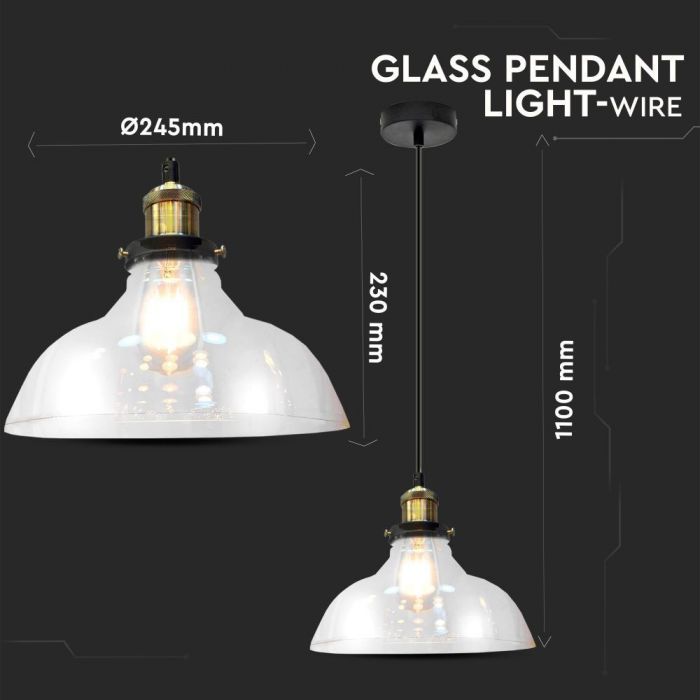 LED E27 PENDANT TRANSPARENT 25X23X110 GLASS