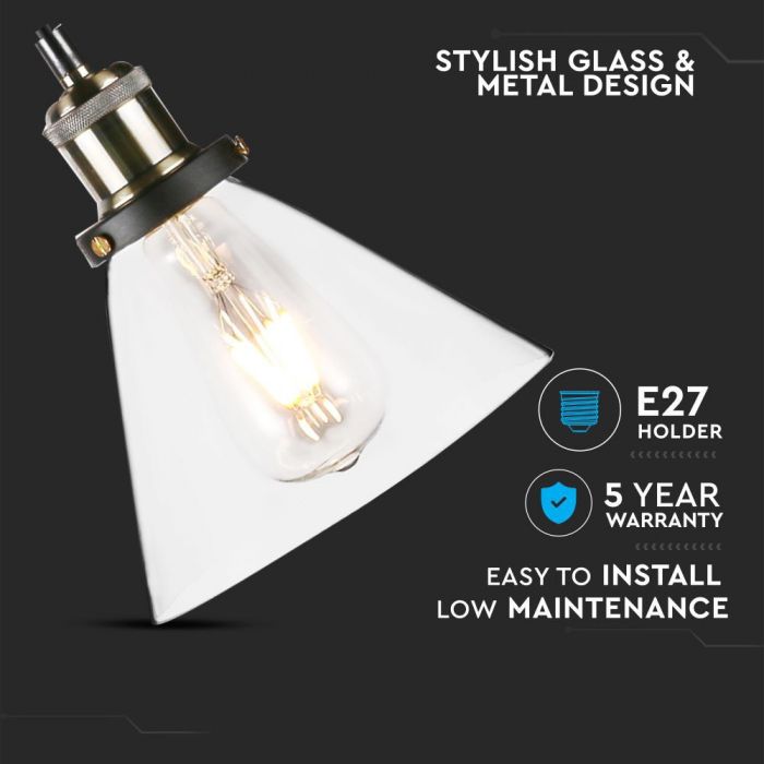 LED E27 PENDANT TRANSPARENT 18X23X110 VINTAGE GLASS