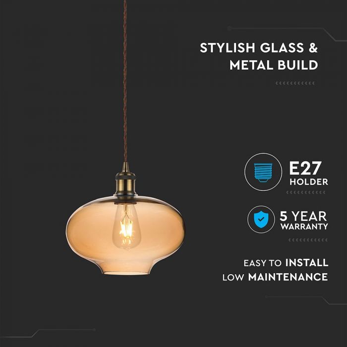 LED E27 PENDANT VINTAGE LIGHT AMBER 26X26X115 GLASS