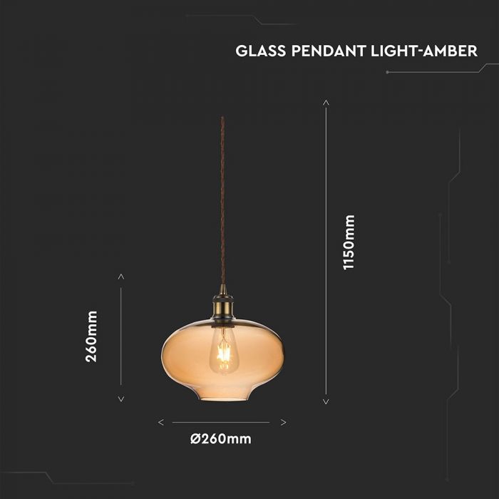 LED E27 PENDANT VINTAGE LIGHT AMBER 26X26X115 GLASS