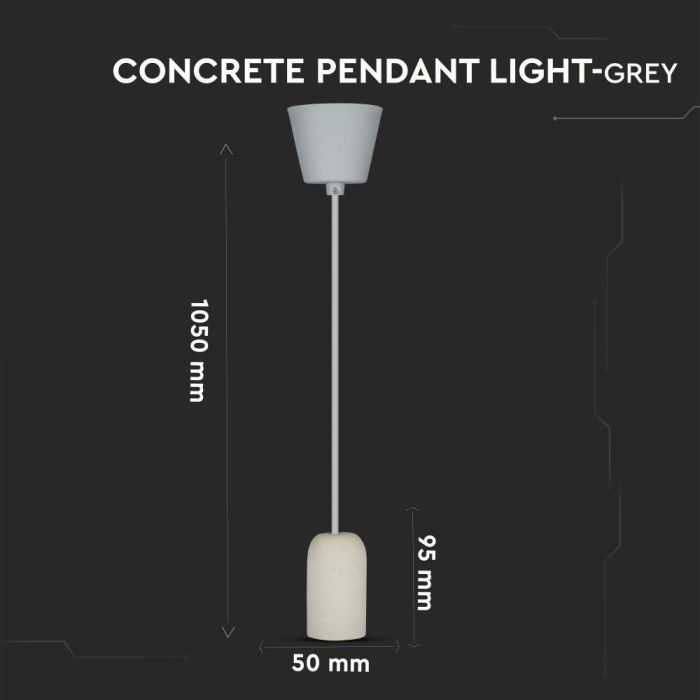 LED E27 PENDANT GREY 95X50X1050 CONCRETE