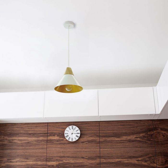 LED E27 PENDANT MODERN WHITE 25X20X110 ALUMINIUM + WOODEN TOP