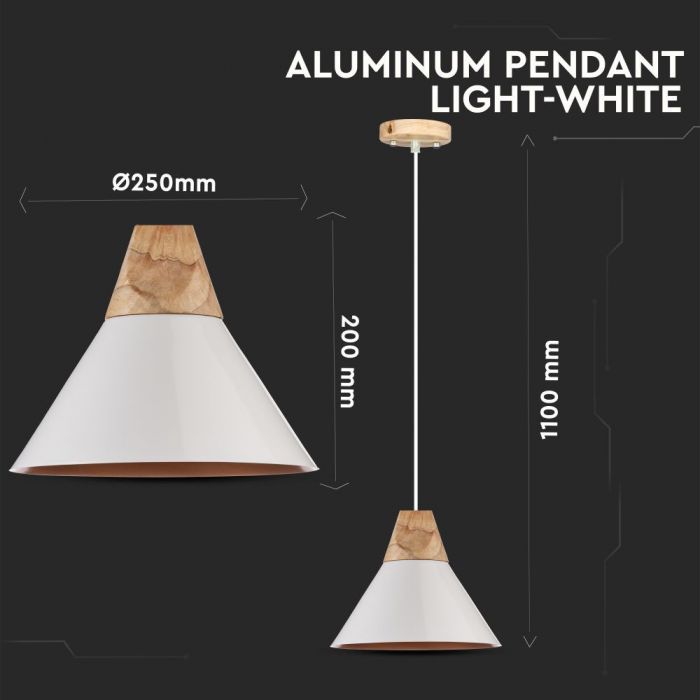 LED E27 PENDANT MODERN WHITE 25X20X110 ALUMINIUM + WOODEN TOP