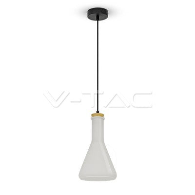 LED E27 PENDANT WHITE 17X32X112 GLASS WITH WOOD