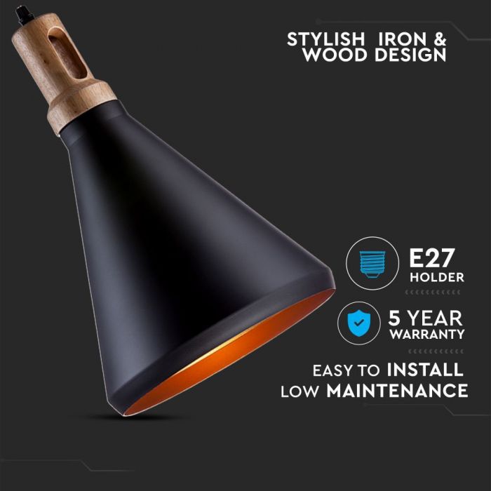 LED E27 PENDANT MODERN BLACK 20X40X120 WOODEN TOP