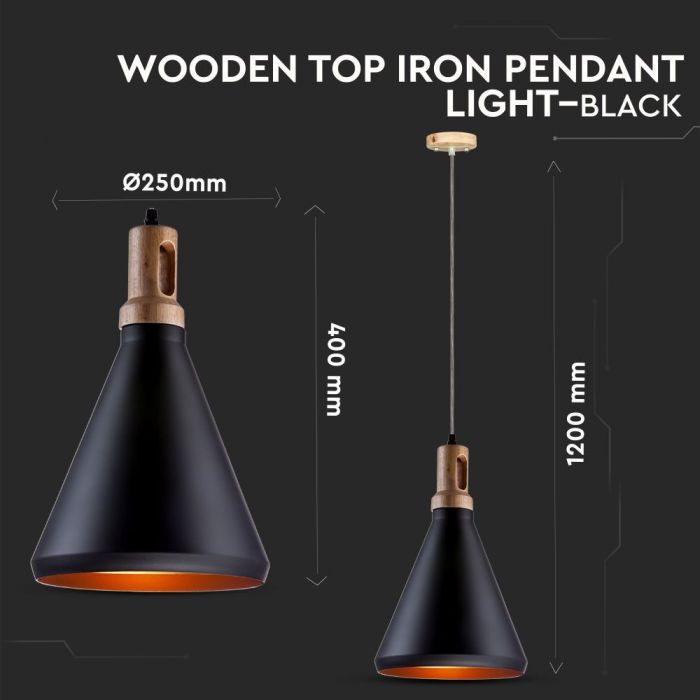 LED E27 PENDANT MODERN BLACK 20X40X120 WOODEN TOP