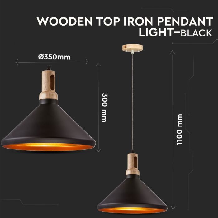 LED E27 PENDANT MODERN LONG BLACK 35X30X110 WOODEN TOP