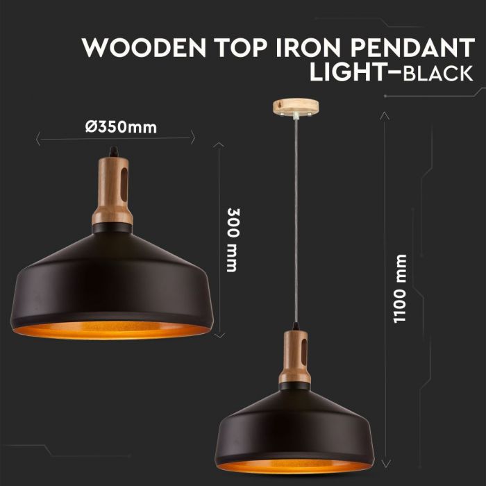 LED E27 PENDANT MODERN BLACK 35X30X110 WOODEN TOP