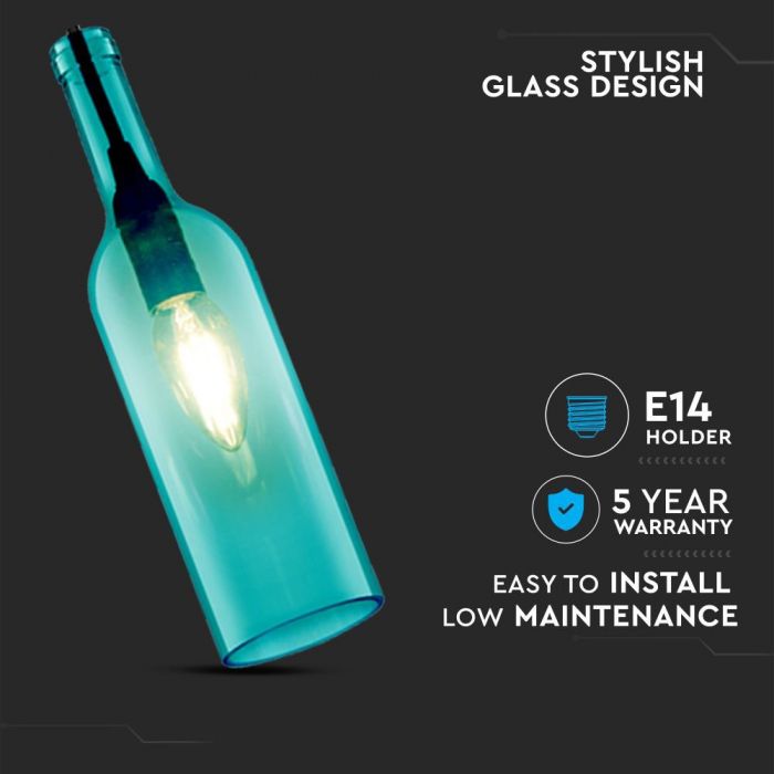 LED E27 PENDANT BOTTLE LIGHT BLUE 7X28X115 GLASS