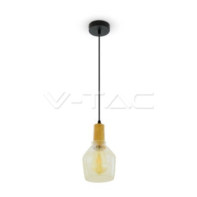 LED E27 PENDANT AMBER 135X240X1150 GLASS WITH WOOD