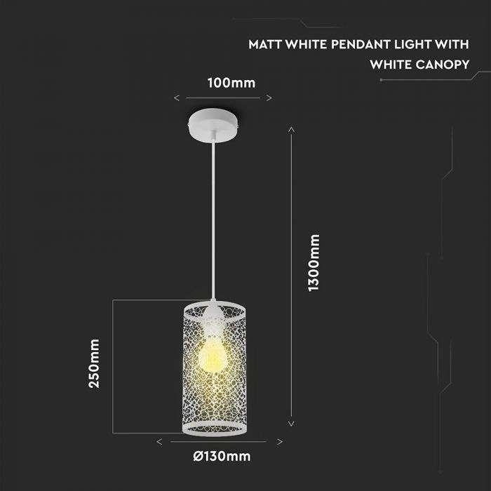 LED E27 PENDANT WHITE 13X25X130 CAN SHAPE METAL