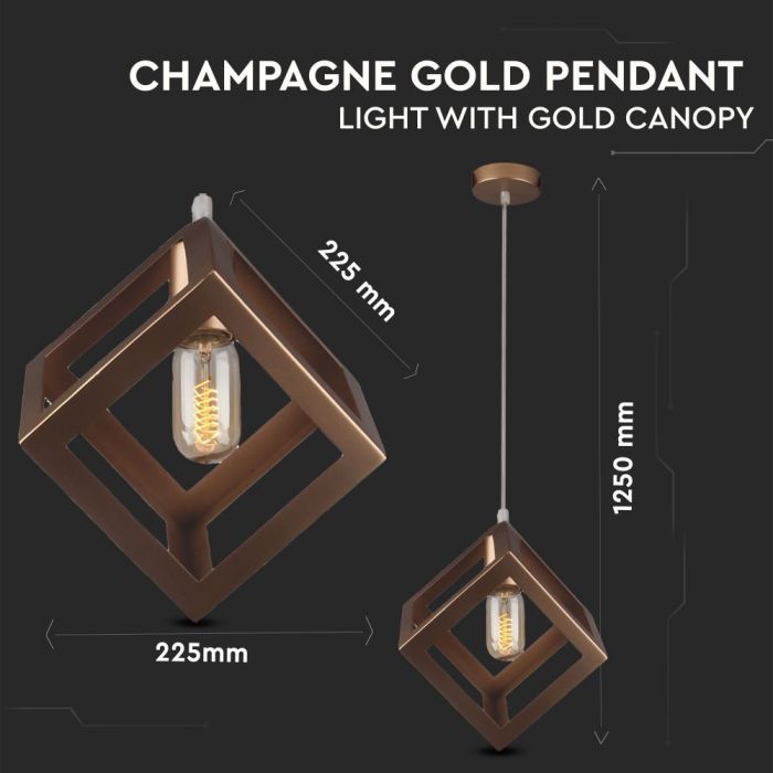 LED E27 PENDANT GEOMETRIC LIGHT CHAMPAGNE GOLD 225X225X1250 METAL