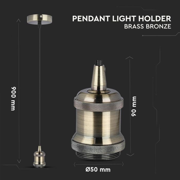 LED E27 HOLDER BRASS BRONZE 50X90X900 METAL