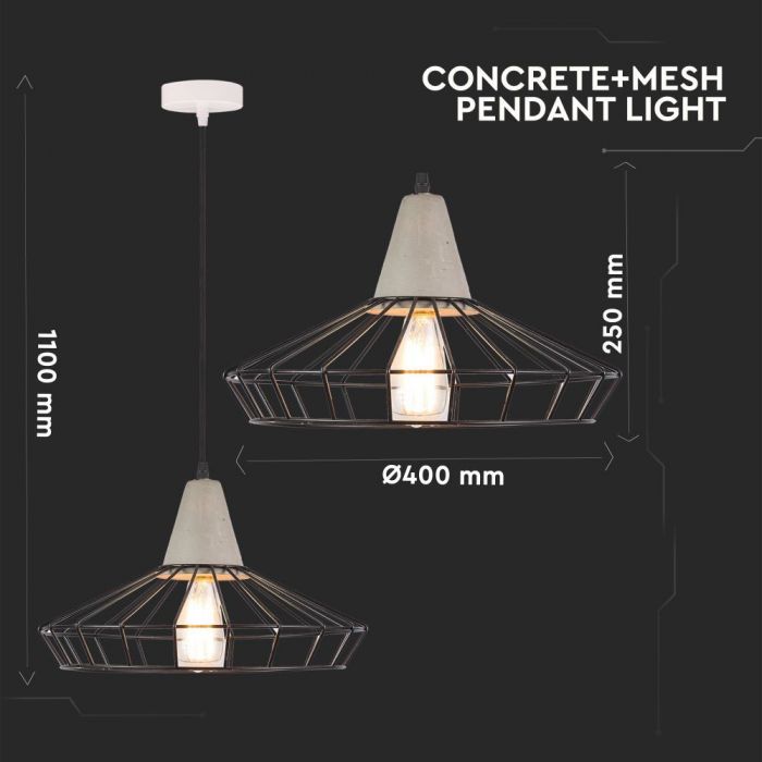 LED E27 PENDANT CONCRETE & MESH 40X25X110 IRON