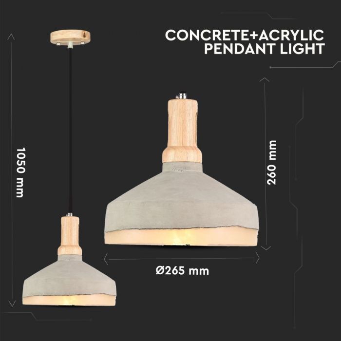 LED E27 PENDANT ACRYLIC 27X66X105 CONCRETE WITH WOOD