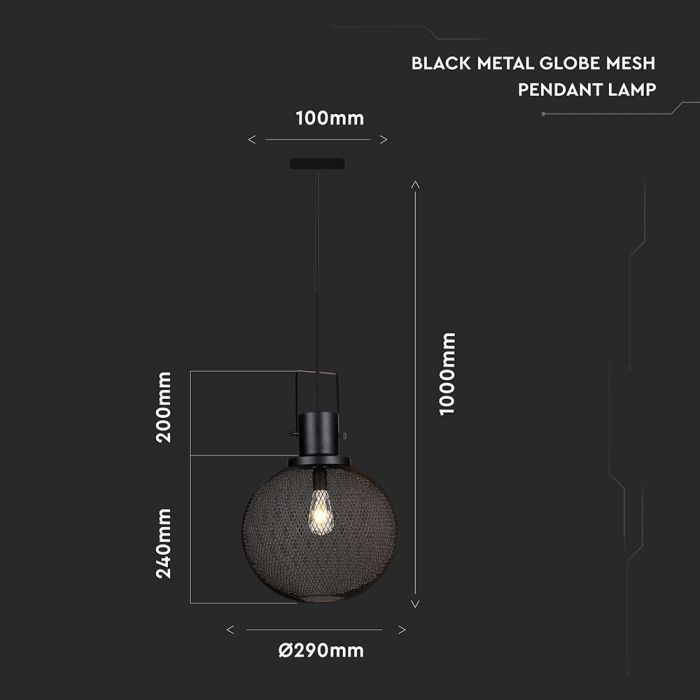 Pendant Light Black Metal Globe