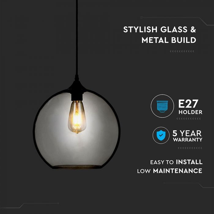 LED E27 PENDANT TRANSPARENT GLOBE 30X28X100 GLASS+METAL