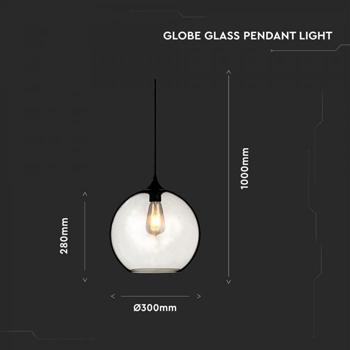 LED E27 PENDANT TRANSPARENT GLOBE 30X28X100 GLASS+METAL