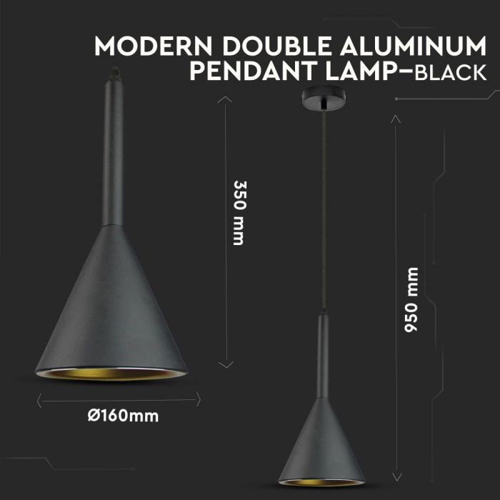 LED E27 PENDANT MODERN BLACK 16X35X60 DOUBLE ALUMINUM