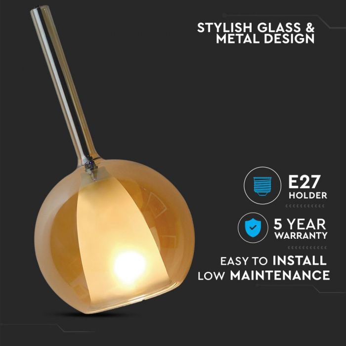 LED E27 PENDANT DOUBLE GLASS AMBER + WHITE 25X42X100 GLASS + METAL