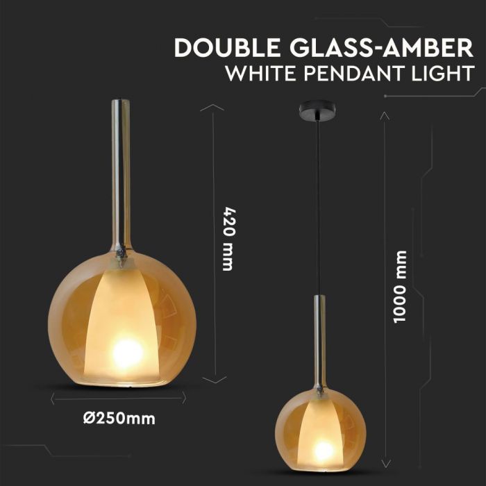 LED E27 PENDANT DOUBLE GLASS AMBER + WHITE 25X42X100 GLASS + METAL