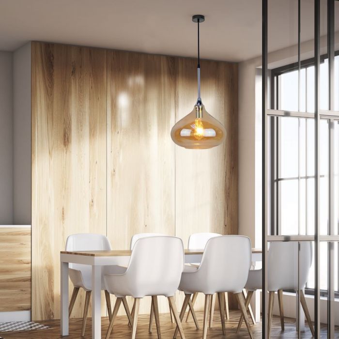 LED E27 PENDANT MODERN SLEEK AMBER 28.5X44X100 GLASS + METAL