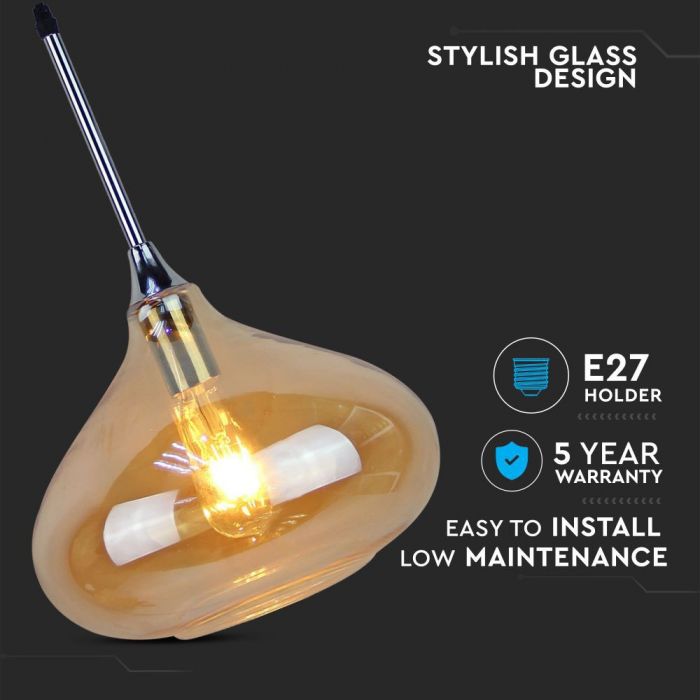 LED E27 PENDANT MODERN SLEEK AMBER 28.5X44X100 GLASS + METAL