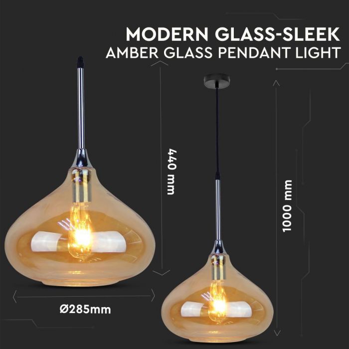 LED E27 PENDANT MODERN SLEEK AMBER 28.5X44X100 GLASS + METAL