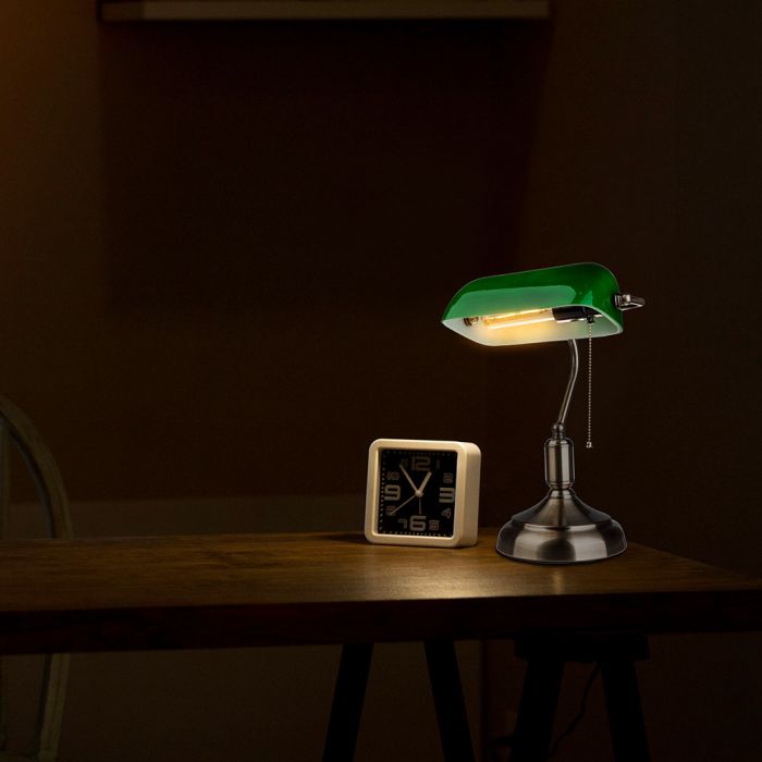 LED BANKER'S TABLE LAMP WITH SWITCH GREEN 21X31X41 GLASS+METAL