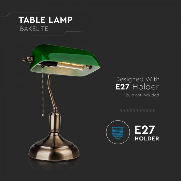 LED BANKER'S TABLE LAMP WITH SWITCH GREEN 21X31X41 GLASS+METAL