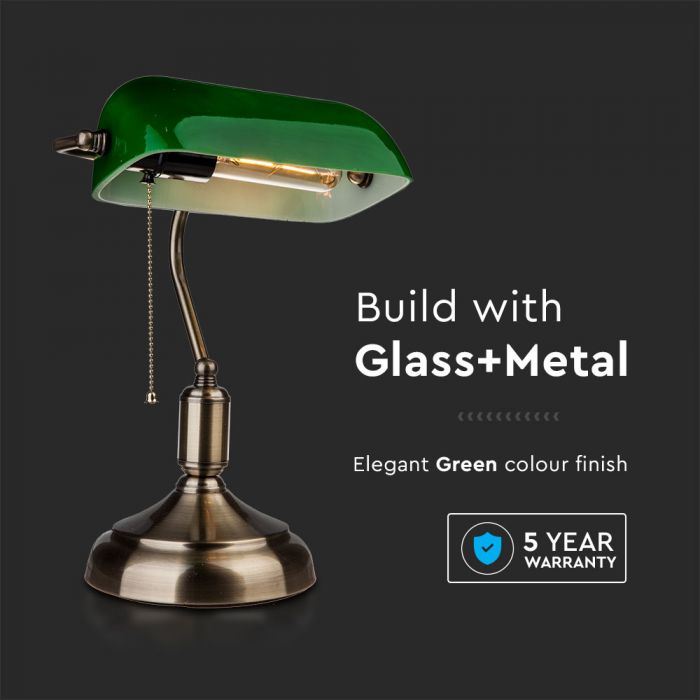 LED BANKER'S TABLE LAMP WITH SWITCH GREEN 21X31X41 GLASS+METAL