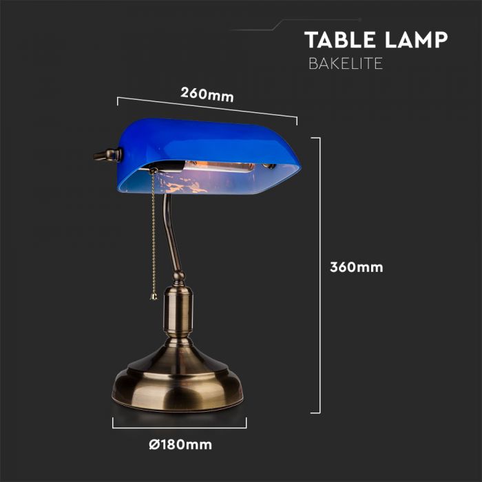 LED BANKER'S TABLE LAMP WITH SWITCH BLUE 21X31X41 GLASS+METAL