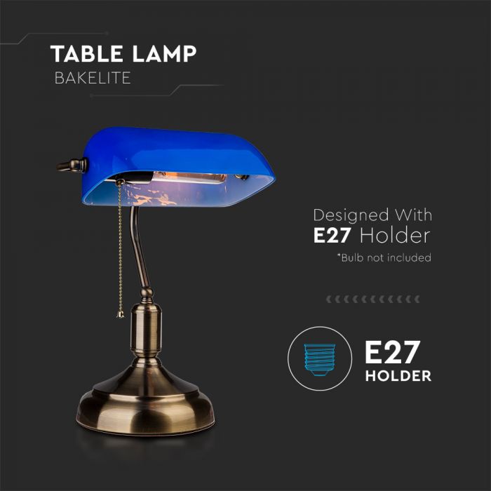 LED BANKER'S TABLE LAMP WITH SWITCH BLUE 21X31X41 GLASS+METAL