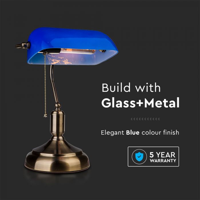 LED BANKER'S TABLE LAMP WITH SWITCH BLUE 21X31X41 GLASS+METAL