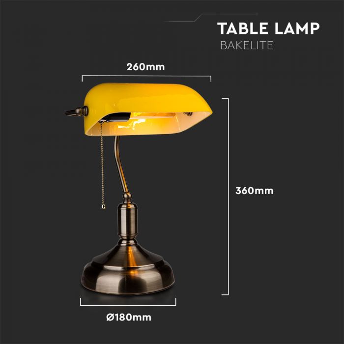 LED BANKER'S TABLE LAMP WITH SWITCH YELLOW 21X31X41 GLASS+METAL