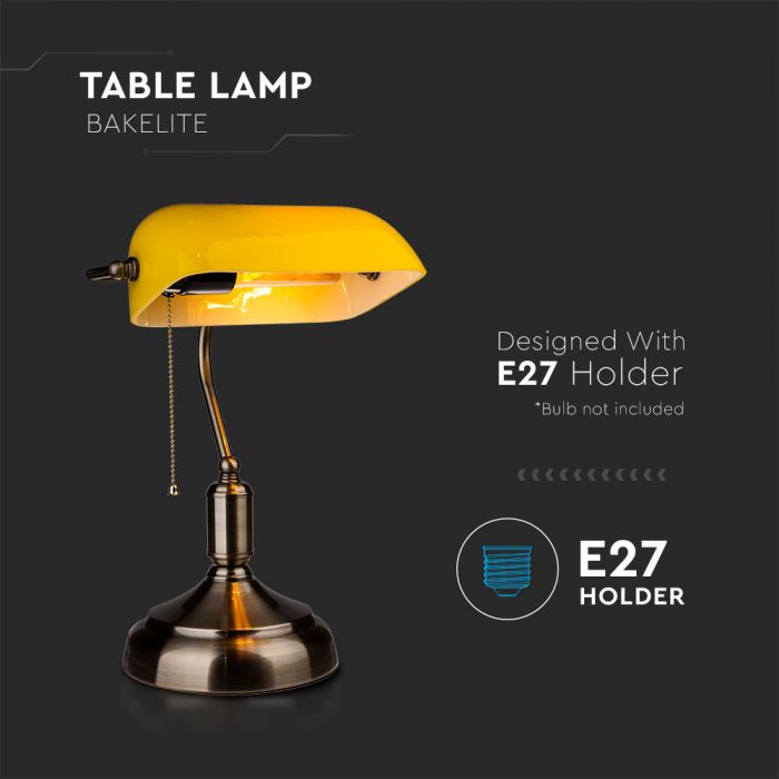 LED BANKER'S TABLE LAMP WITH SWITCH YELLOW 21X31X41 GLASS+METAL